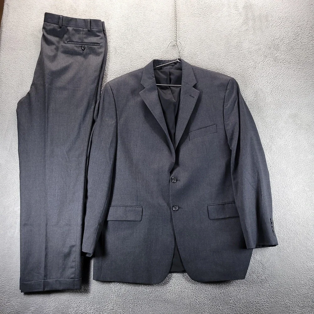 Lauren Ralph Lauren Suit Mens 44 36x32 Gray Wool 2 Piece Total Comfort Wedding